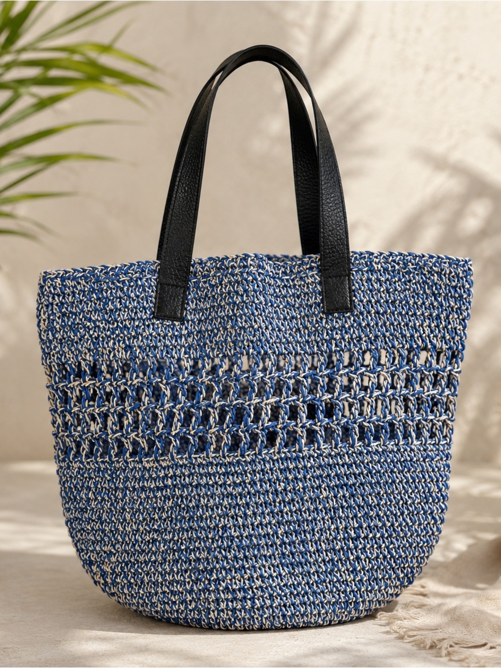 NWT Banana Republic Factory Blue Straw Tote Beach Market Vacation Bag